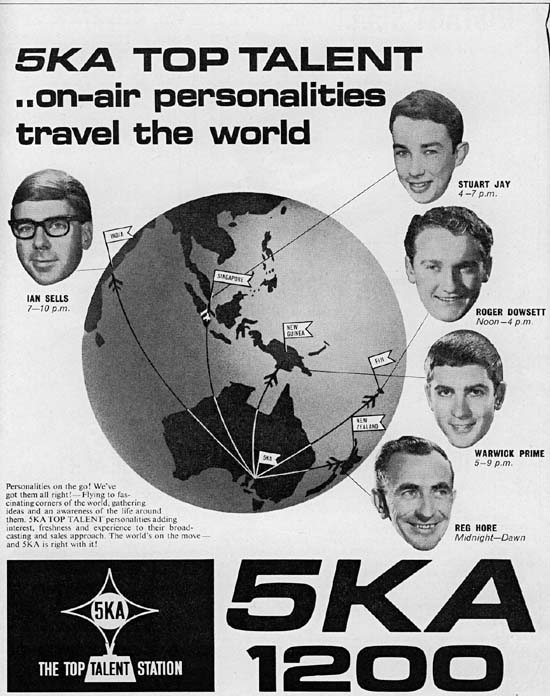The line-up of on air personalities at 5KA in the mid-60s