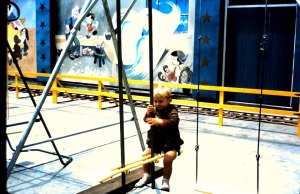 Darren Wirth shared this photo from the family album of some of the play equipment and the murals on the roof at Cox Foys