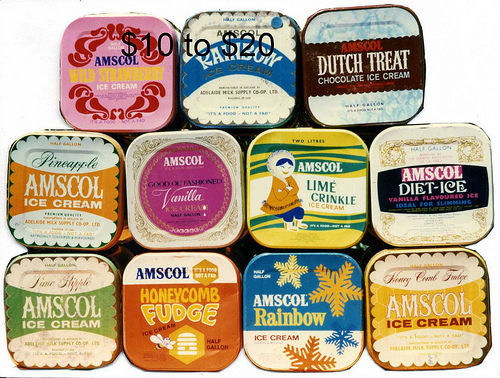 Photo from a recent eBay advertisement. After the brick came the tins and then the plastic containers of our favourite ice cream Amscol