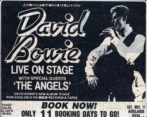 The Adelaide concert was made even more memorable by the fact that it was Bowie's first ever show in the Southern Hemisphere, the first open air gig of the tour and first large scale outdoor concert Bowie had ever played.  