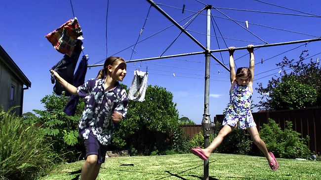 Photo from News Ltd. Remember going for a swing or a ‘whizzy’ with siblings or friends, on mum’s Hills Hoist clothes line.  