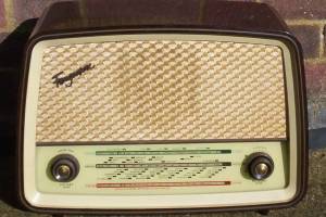 An old fashioned valve mantel radio similar to the one we had at home in the 50s