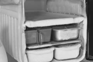 Photo from Google Images. Early fridges had a small freezer compartment big enough for an Amscol brick of ice cream and needed defrosting regularly.