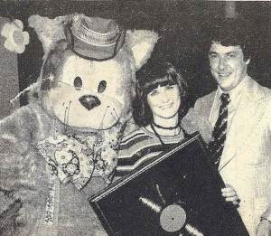 Photo from Patsy Biscoe's Flickr Photostream. Fat Cat, Patsy and Noel O'Connor, fellow presenter on Channel 10, just after Patsy had been presented with a gold album award for her LP "Fifty Favourite Nursery Rhymes".