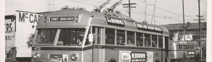 Did You Ever Catch an Adelaide Trolleybus? Photo by Doug Colquhoun from Wikimedia Commons. The trolleybus system was part of public transport around Adelaide for roughly 30 years