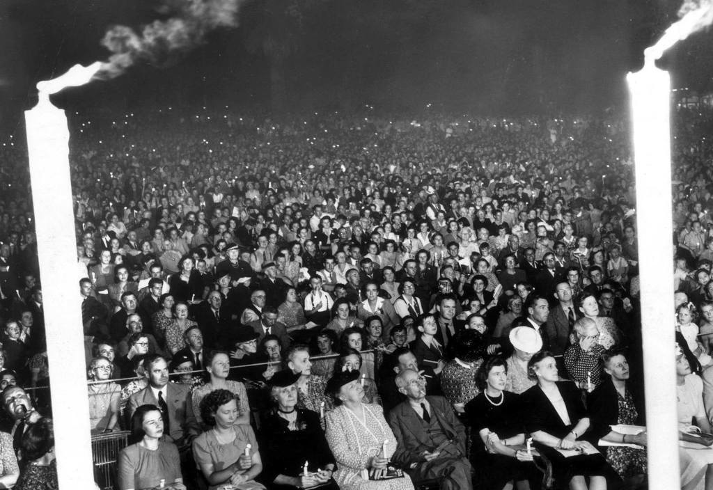 Photo from Carols by Candlelight.  The first Carols was held in Elder Park in 1944. 50,000 people turned up for that first event, one person in ten in SA at that time