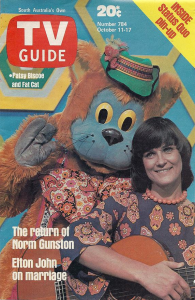 Photo from TV Guide.Patsy Biscoe with Fat Cat from the afternoon’s children's programme “Fat Cat and Friends”   