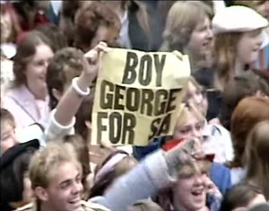 Image from You Tube video. 25,000 fans turned out to welcome British pop star sensation Boy George. Were you there?