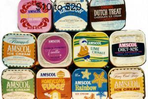 Photo from a recent eBay advertisement. After the brick came the tins and then the plastic containers of our favourite ice cream Amscol